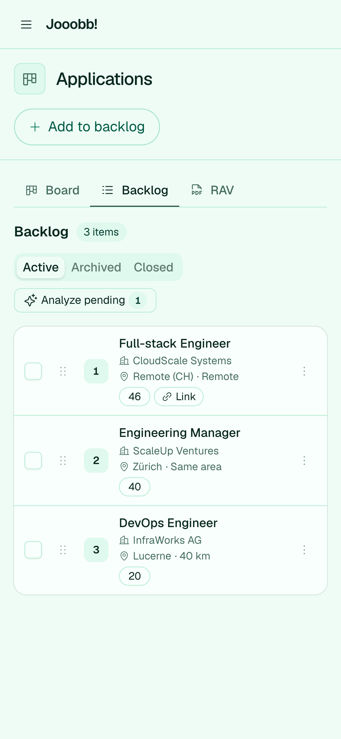 Active backlog of upcoming applications
