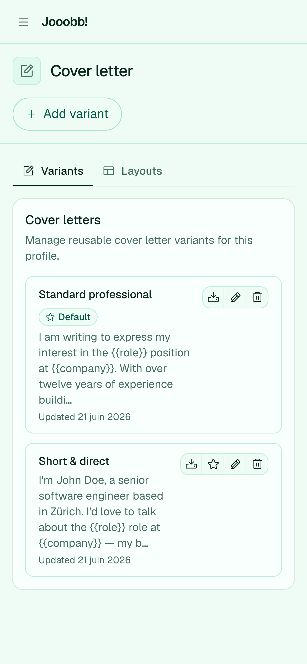 Cover letters