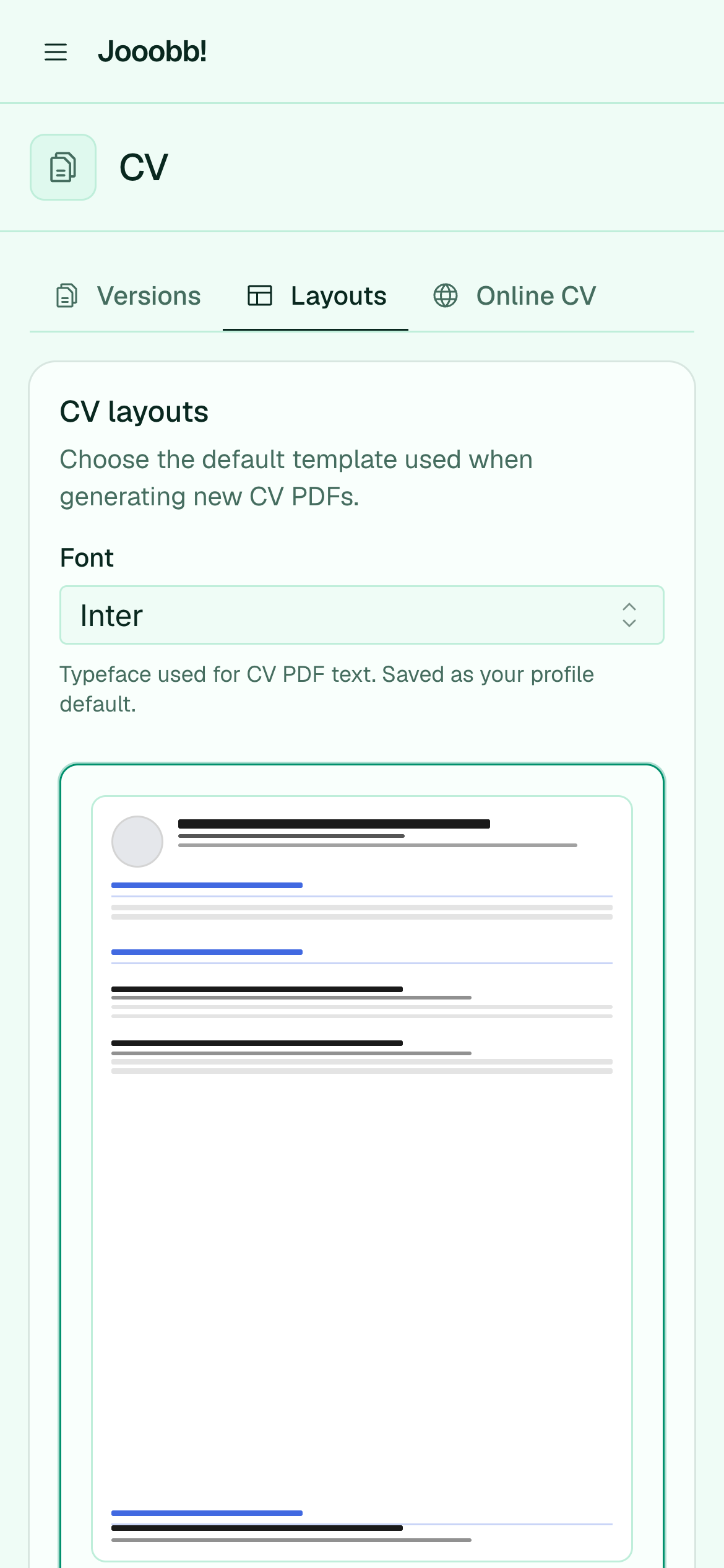 Available CV layout templates
