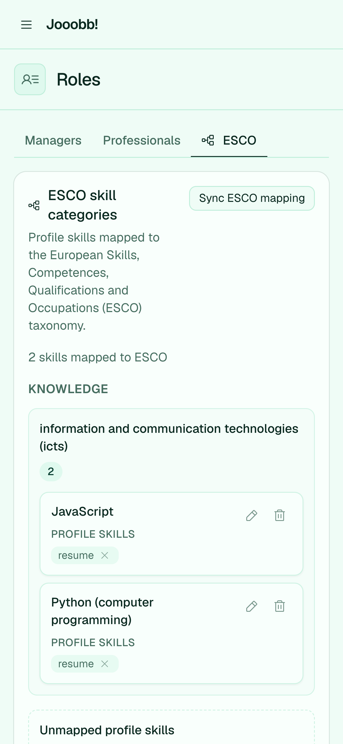 ESCO occupation search and attachment